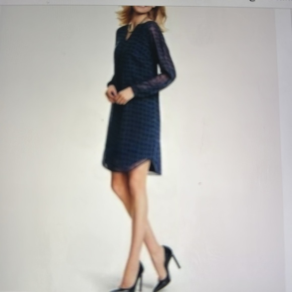 CAbi Harlequin Diamond Shift Dress Womens M Lined shear sleeve blue/black office - Picture 3 of 12